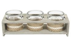 CANDLEHOLDER GLS W/BURLAP 12.25"