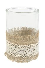 CANDLEHOLDER GLS W/BURLAP 5.75"