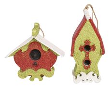 GLITTER BIRDHOUSE ORNAMENT ASST