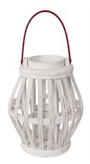 LANTERN WICKER 10"X9" WHITE/RED