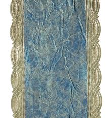 TAFFETA 4" GOLD SCALLOP BLUE 10YD