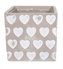 CERAMIC CUBE HEARTS 5" GY/WH