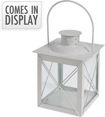 GLASS/METAL LANTERN 15CM WHITE