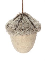 ORNAMENT ACORN FAUX FUR 9" CREAM