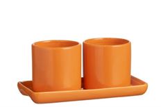 POTTERY DBL W/ 4" POTS ORANGE
