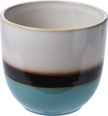 FLOWERPOT W/ GLAZE 6.5" WHT/TEAL