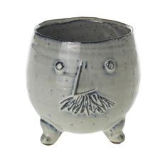 POT CERAMIC MR W/MUSTACHE 4.75" GRY