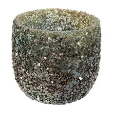 TEALIGHT GLITTER GLASS 8CM DK GREEN
