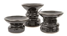 CANDLE HOLDER CERAMIC SET/3 BLACK