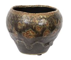 CERAMIC FLOWERPOT 15CM GRN/BRN