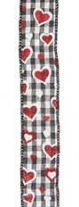 RIBBON CHECK W/HEART #9 BLK/WHT/RED
