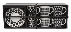CUP & SAUCER BLACK/WHITE/GOLD 6 SET