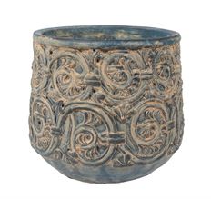 PLANTER MEDALLION 6.7" BLUE WASH