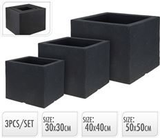 PLANTER S/3 SQUARE 30-50CM BLACK