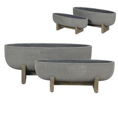 PLANTER OVAL W/STD 11X29.5" S/2 GRY
