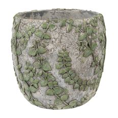 CEMENT POT LEAF EMBOSSED 21X19CM