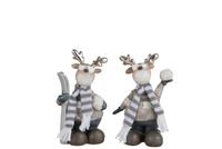 REINDEER W/SKIS,SNOWBALL 17.5CM GRY