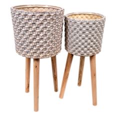 CERAMIC PLANTER S/2 WITH LEG BEIGE