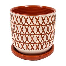 PLANTER W/SAUCER ZIG ZAG 5.5" ORG