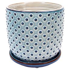 PLANTER W/SAUCER DOTTED 6" BLUE