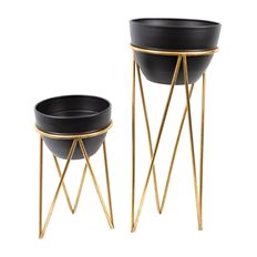 PLANTER W/STAND 11/12" S/2 BLK/GD