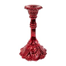 CANDLESTICK GLASS 17CM RED