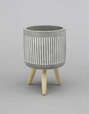 POT 8.25"H WOOD LEGS GRAY/WHITE