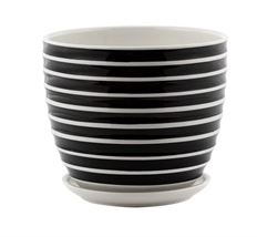 POT W/SAUCER STRIPED BLACK/WHITE