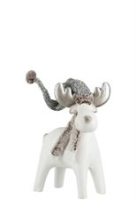REINDEER W/HAT 40CM WHITE/GRAY