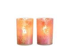 CYLINDER GLS W/PALM TREE 18CM 2 AST