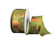 RIBBON 1.5"X10Y FALL LEAVES MOSS