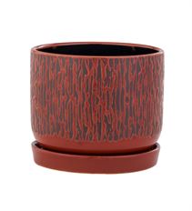 POT W/SAUCER BLACK/OR 5.5"H X 6"D