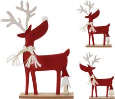 REINDEER W/SCARF 33X20CM 2/AST RED