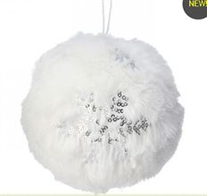 ORN FUR W/MET SNOWFLAKE 4" WHITE
