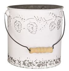 POT 6.5"OP RND WHITE W/SILVER PINE