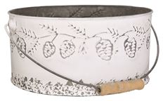 POT 10"OP RND WHITE W/SILVER PINE