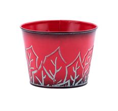 METAL POT 5" HOLLY LEAF RED