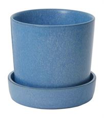 POTTERY W/SAUCER 6.75X6.5" BLUE
