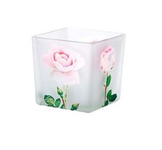 VASE SQ FROSTED GLASS FLOWER 3"