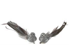 BIRD GLITTER W/CLIP 14CM 12/PK GRAY