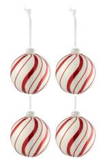 ORN CANDY STRIPE 12CM BX/4 R/W