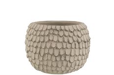 CERAMIC LEAF CEMENT 23.5CM GRAY