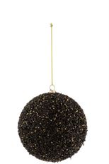 ORN BALL GLITTERED 10CM BLK/GOLD