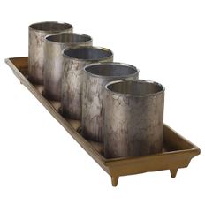CANDLE HOLDER 5 VOTIVES W/TRAY GOLD