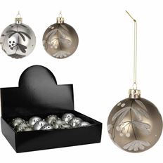 BALL XMAS LEAF 80MM 2 ASST SILVER