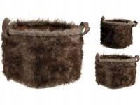BASKET FAUX FUR 21CM S/2 BROWN