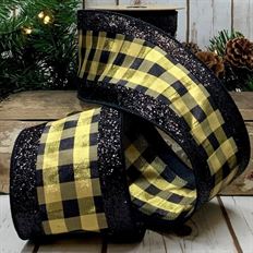 RIBBON 2.5"X10YD MET CHECK GOLD/BLK