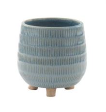 POTTERY RIBBED FOOTED BLUE/WHITE