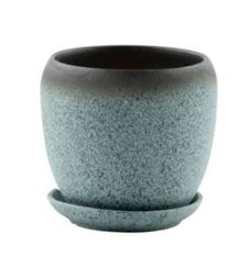 POT W/SAUCER SPECKLED BLUE MEDIUM