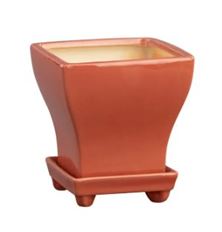 POT W/SAUCER SQUARE 6X5.5" ORANGE